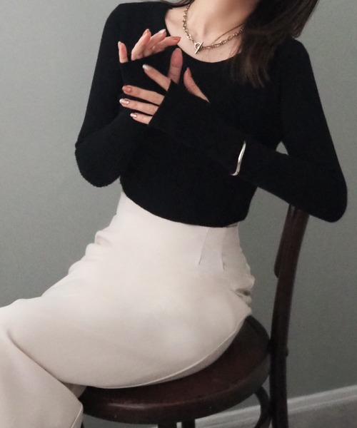 LAULEN(ローレン)の「cropped lib knit pullover/クロップド ショート リブ 長袖 プルオーバー(ニット/セーター・レディース・チャコールグレー/ベージュ/ブラック・FREE)」の19枚目の写真