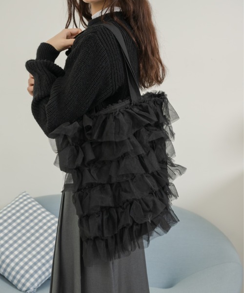 Birthday room(バースデイルーム)の「チュールフリルトートバッグ/tulle frill tote bag(トートバッグ・レディース・ブラック/アイボリー・FREE)」の13枚目の写真