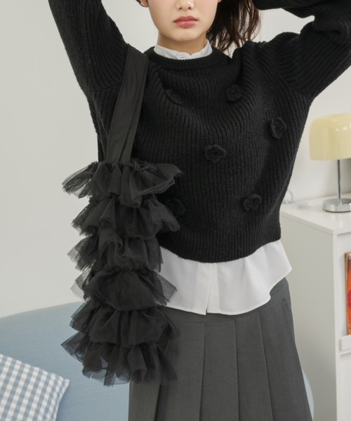 Birthday room(バースデイルーム)の「チュールフリルトートバッグ/tulle frill tote bag(トートバッグ・レディース・ブラック/アイボリー・FREE)」の14枚目の写真