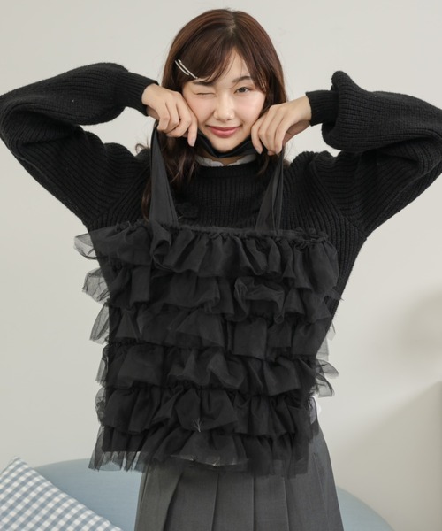 Birthday room(バースデイルーム)の「チュールフリルトートバッグ/tulle frill tote bag(トートバッグ・レディース・ブラック/アイボリー・FREE)」の15枚目の写真