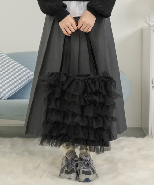 Birthday room(バースデイルーム)の「チュールフリルトートバッグ/tulle frill tote bag(トートバッグ・レディース・ブラック/アイボリー・FREE)」の16枚目の写真