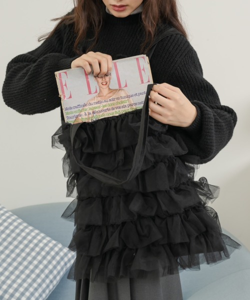 Birthday room(バースデイルーム)の「チュールフリルトートバッグ/tulle frill tote bag(トートバッグ・レディース・ブラック/アイボリー・FREE)」の17枚目の写真