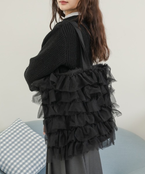 Birthday room(バースデイルーム)の「チュールフリルトートバッグ/tulle frill tote bag(トートバッグ・レディース・ブラック/アイボリー・FREE)」の18枚目の写真