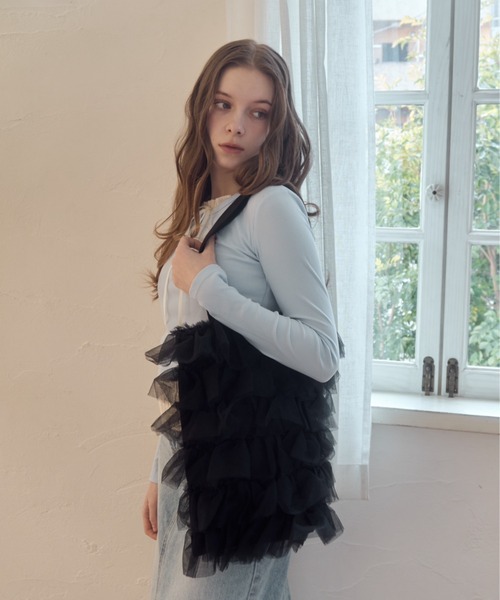Birthday room(バースデイルーム)の「チュールフリルトートバッグ/tulle frill tote bag(トートバッグ・レディース・ブラック/アイボリー・FREE)」の7枚目の写真