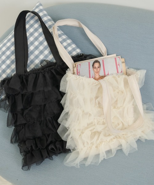 Birthday room(バースデイルーム)の「チュールフリルトートバッグ/tulle frill tote bag(トートバッグ・レディース・ブラック/アイボリー・FREE)」の21枚目の写真