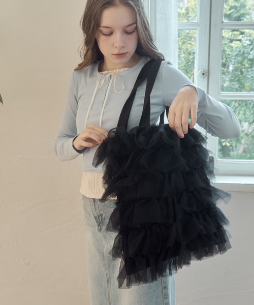 Birthday room(バースデイルーム)の「チュールフリルトートバッグ/tulle frill tote bag(トートバッグ・レディース・ブラック/アイボリー・FREE)」の20枚目の写真