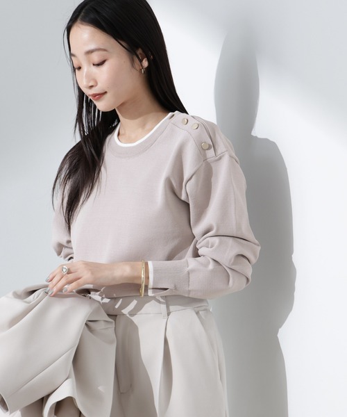 NANO universe（ナノユニバース）の「洗濯機洗可UVカットバイカラー釦ディティールニット（ニット/セーター・レディース・オフホワイト/ブラック/ライトグレー・FREE）」の3枚目の写真