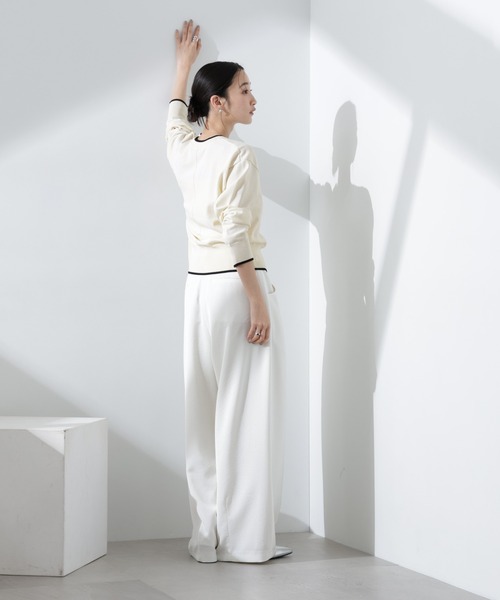 NANO universe（ナノユニバース）の「洗濯機洗可UVカットバイカラー釦ディティールニット（ニット/セーター・レディース・オフホワイト/ブラック/ライトグレー・FREE）」の6枚目の写真