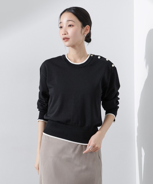 NANO universe（ナノユニバース）の「洗濯機洗可UVカットバイカラー釦ディティールニット（ニット/セーター・レディース・オフホワイト/ブラック/ライトグレー・FREE）」の15枚目の写真