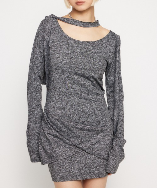 LAGUA GEM（ラグアジェム）の「DROP POINT CUT ミニワンピース（ワンピース・レディース・レッド/ブラック/杢グレー・SMALL/MEDIUM）」の2枚目の写真