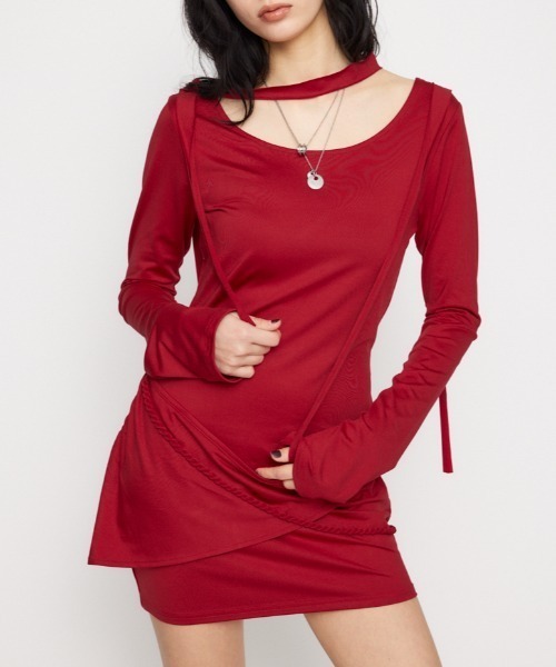 LAGUA GEM（ラグアジェム）の「DROP POINT CUT ミニワンピース（ワンピース・レディース・レッド/ブラック/杢グレー・SMALL/MEDIUM）」の3枚目の写真