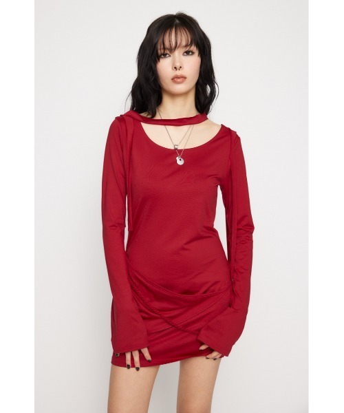 LAGUA GEM（ラグアジェム）の「DROP POINT CUT ミニワンピース（ワンピース・レディース・レッド/ブラック/杢グレー・SMALL/MEDIUM）」の12枚目の写真