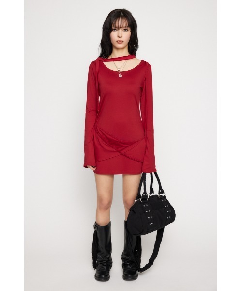 LAGUA GEM（ラグアジェム）の「DROP POINT CUT ミニワンピース（ワンピース・レディース・レッド/ブラック/杢グレー・SMALL/MEDIUM）」の14枚目の写真