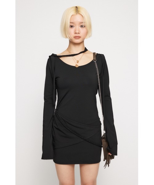 LAGUA GEM（ラグアジェム）の「DROP POINT CUT ミニワンピース（ワンピース・レディース・レッド/ブラック/杢グレー・SMALL/MEDIUM）」の6枚目の写真