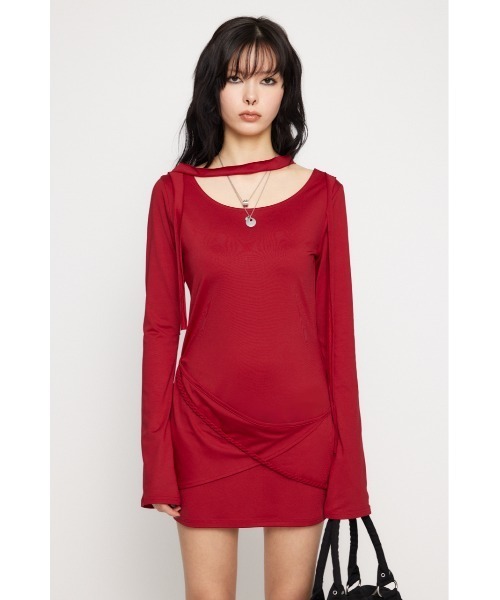 LAGUA GEM（ラグアジェム）の「DROP POINT CUT ミニワンピース（ワンピース・レディース・レッド/ブラック/杢グレー・SMALL/MEDIUM）」の11枚目の写真