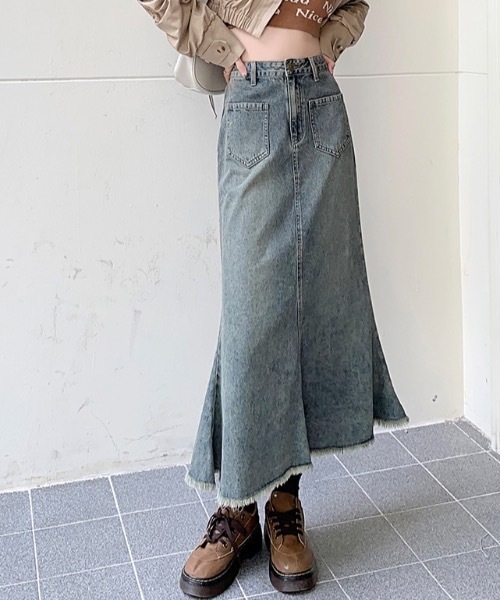SHEPP（シープ）の「裾フリンジ ヴィンテージデニムマーメードスカート（スカート・レディース・ブルー・M/L）」の8枚目の写真