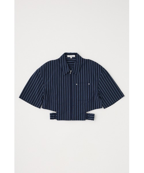 MOUSSY(マウジー)の「CROPPED BELTED シャツ(シャツ/ブラウス・レディース・ブルー系その他/ホワイト/ネイビー系・FREE)」の3枚目の写真