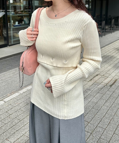 Kastane（カスタネ）の「*ケミカルリブ2WAYニット（ニット/セーター・レディース・イエロー/ピンク/ホワイト・FREE）」の2枚目の写真