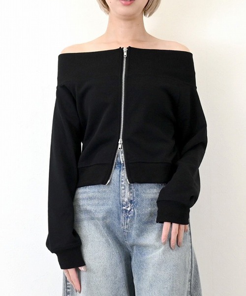 STYLEBLOCK（スタイルブロック）の「スウェットWジップオフショルトップス（Tシャツ/カットソー・レディース・ブラック/グレー/ブラウン/アイボリー・M）」の3枚目の写真