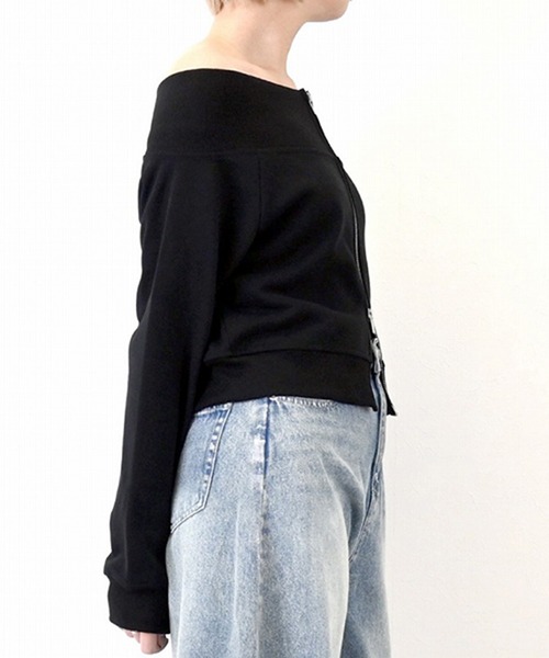 STYLEBLOCK（スタイルブロック）の「スウェットWジップオフショルトップス（Tシャツ/カットソー・レディース・ブラック/グレー/ブラウン/アイボリー・M）」の7枚目の写真