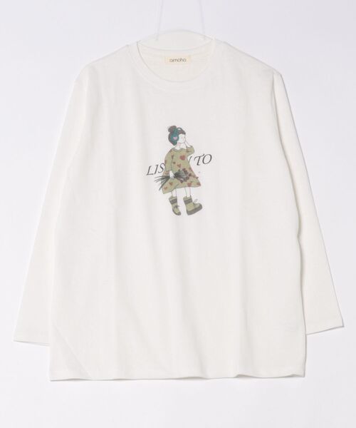 aimoha(アイモハ)の「イラストプリントロングスリーブTシャツ(Tシャツ/カットソー・レディース・ブラック/ホワイト/ダークグレー/オレンジ/イエロー・FREE)」の17枚目の写真