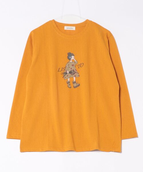 aimoha(アイモハ)の「イラストプリントロングスリーブTシャツ(Tシャツ/カットソー・レディース・ブラック/ホワイト/ダークグレー/オレンジ/イエロー・FREE)」の20枚目の写真
