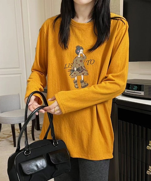 aimoha(アイモハ)の「イラストプリントロングスリーブTシャツ(Tシャツ/カットソー・レディース・ブラック/ホワイト/ダークグレー/オレンジ/イエロー・FREE)」の13枚目の写真