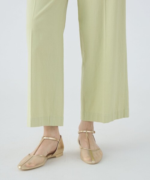 MACPHEE コットンレーヨンリネンストレッチ ストレートパンツ　グリーン MACPHEE パンツ コットンレーヨンリネンストレッチ ストレート