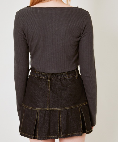 GORGE(ゴージ)の「《編み上げ×キャミSET》レディース リブ アンサンブルトップス レイヤード 春夏秋(Tシャツ/カットソー・レディース・チャコール/ブラック・F)」の5枚目の写真