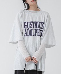 オーバーサイズ半袖ロゴプリントTシャツ/ロゴ プリン トルーズシルエット ビッグサイズ 韓国 ネイビー ホワイト オートミール カジュアル スポーティ