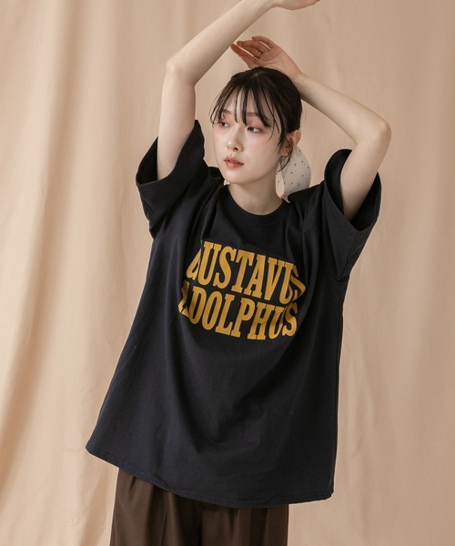 HEILIS（ヘイリス）の「オーバーサイズ半袖ロゴプリントTシャツ/ロゴ プリン トルーズシルエット ビッグサイズ 韓国 ネイビー ホワイト オートミール カジュアル スポーティ（Tシャツ/カットソー・レディース・オートミール/ネイビー/オフホワイト・FREE）」の9枚目の写真