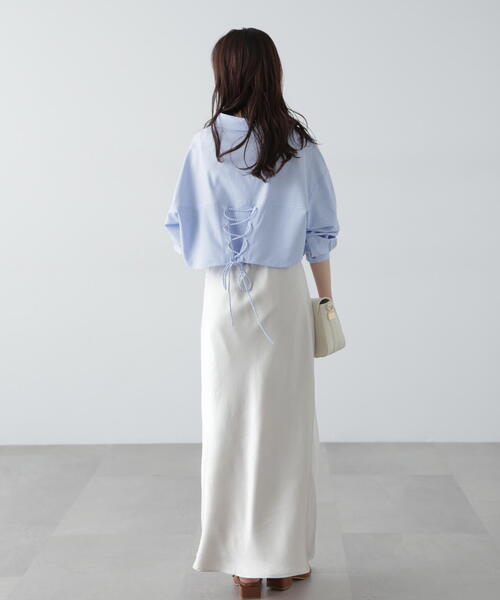 FREE'S MART（フリーズマート）の「◆バックレースアップショート丈シャツ（シャツ/ブラウス・レディース・ピンク/ホワイト/グレー/ブルー系その他・FREE）」の9枚目の写真