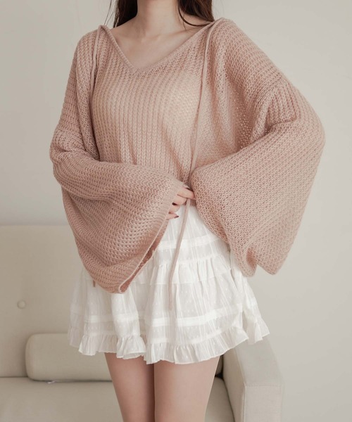 Ambre Neige(アンブルネージュ)の「flare sleeve knit tops / フレアスリーブニットトップス(ニット/セーター・レディース・アイボリー/ライトグリーン/ピンクベージュ・FREE)」の3枚目の写真