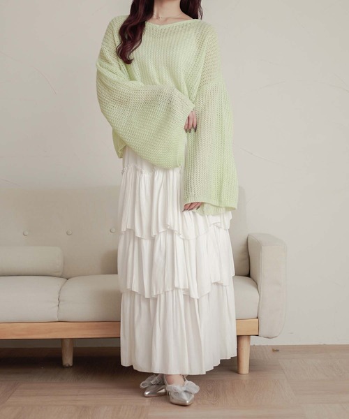 Ambre Neige(アンブルネージュ)の「flare sleeve knit tops / フレアスリーブニットトップス(ニット/セーター・レディース・アイボリー/ライトグリーン/ピンクベージュ・FREE)」の13枚目の写真