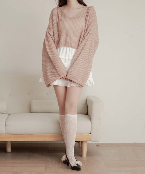 Ambre Neige(アンブルネージュ)の「flare sleeve knit tops / フレアスリーブニットトップス(ニット/セーター・レディース・アイボリー/ライトグリーン/ピンクベージュ・FREE)」の4枚目の写真