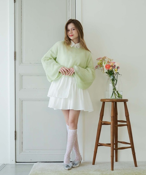 Ambre Neige(アンブルネージュ)の「flare sleeve knit tops / フレアスリーブニットトップス(ニット/セーター・レディース・アイボリー/ライトグリーン/ピンクベージュ・FREE)」の7枚目の写真