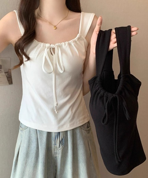 リボン付きベージュタンクトップ　セットのジャケットあり　セット価格 清涼1ボタンVカラージャケット【セットアップ着用可】 (YJ243090