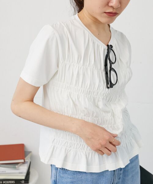 le.coeur blanc（ルクールブラン）の「フロントシャーリングTシャツ（Tシャツ/カットソー・レディース・オフホワイト/ブラック・38）」の18枚目の写真