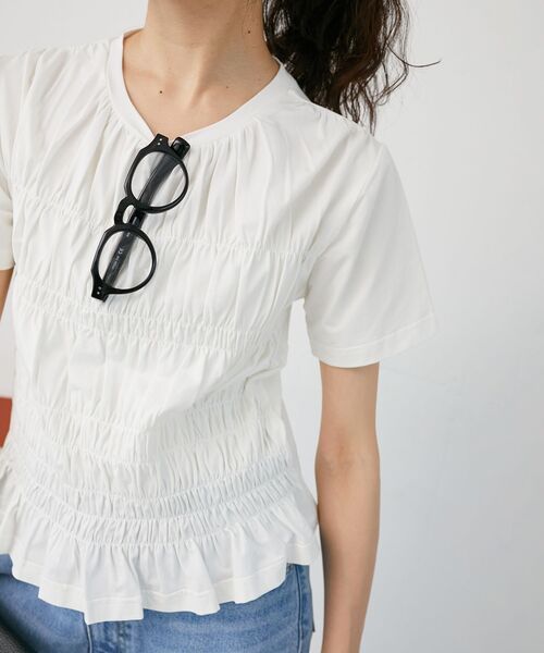 le.coeur blanc（ルクールブラン）の「フロントシャーリングTシャツ（Tシャツ/カットソー・レディース・オフホワイト/ブラック・38）」の19枚目の写真