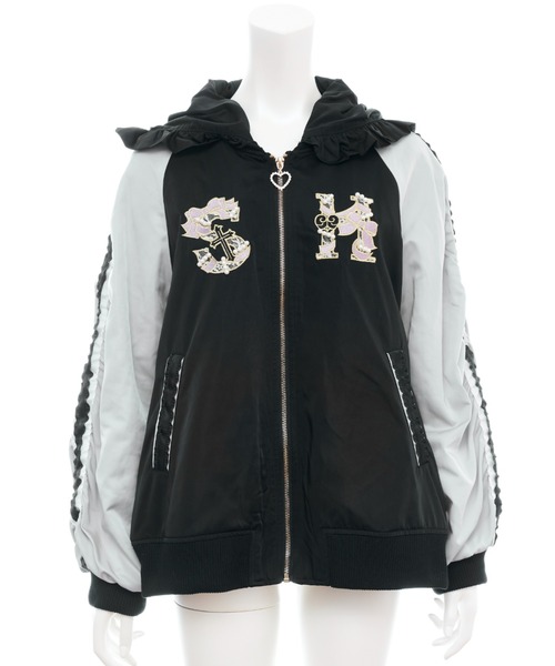 Secret Honey(シークレットハニー)の「取り外しフード付きスカジャン風ブルゾン(ブルゾン・レディース・グレー/オフホワイト・MEDIUM)」の11枚目の写真