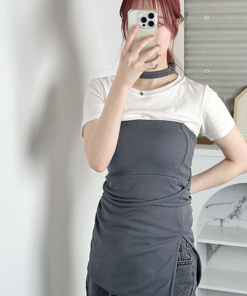 VIVID LADY(ビビッドレディー)の「ベアトップ ビスチェ風 チューブトップ 2WAY(チューブトップ・レディース・ブラウン/ブラック/カーキ/チャコールグレー・FREE)」の17枚目の写真