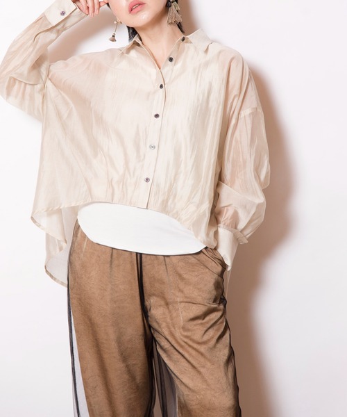 OSMOSIS(オズモーシス)の「シアーバックギャザーブラウス(シャツ/ブラウス・レディース・ピンク/ライトベージュ/ブラック・ONE SIZE)」の13枚目の写真