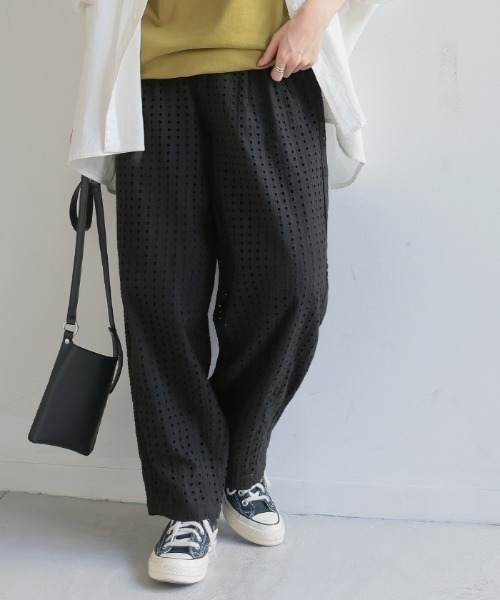HUG.U（ハグユー）の「ナチュゆる メッシュコットンパンツ（その他パンツ・レディース・ブラック/ホワイト・M/L）」の4枚目の写真