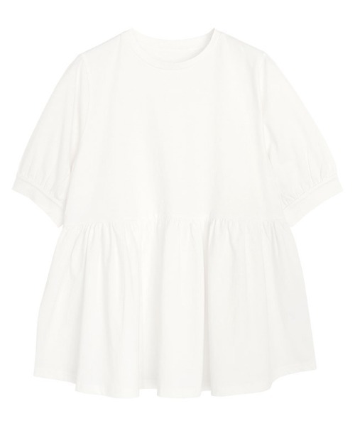 Pierrot(ピエロ)の「綿100%ペプラム半袖Tシャツ(Tシャツ/カットソー・レディース・ブルー/ブラック/オフホワイト/ネイビー/チャコール・L/M/S)」の15枚目の写真