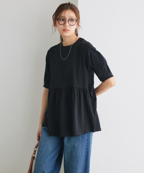 Pierrot(ピエロ)の「綿100%ペプラム半袖Tシャツ(Tシャツ/カットソー・レディース・ブルー/ブラック/オフホワイト/ネイビー/チャコール・L/M/S)」の22枚目の写真