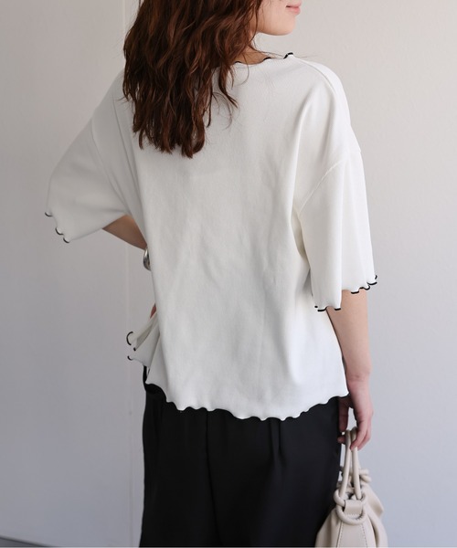 ap retro(アプレトロ)の「配色メロウテレコTee(Tシャツ/カットソー・レディース・ブラック/グレイッシュベージュ/ライトブルー/オレンジ/ホワイト・FREE)」の9枚目の写真