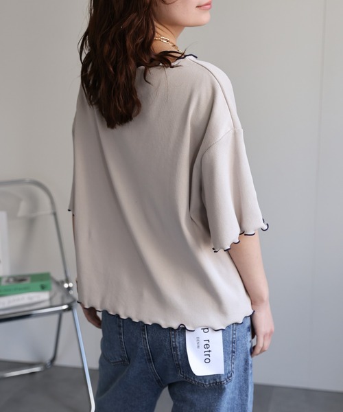 ap retro(アプレトロ)の「配色メロウテレコTee(Tシャツ/カットソー・レディース・ブラック/グレイッシュベージュ/ライトブルー/オレンジ/ホワイト・FREE)」の20枚目の写真