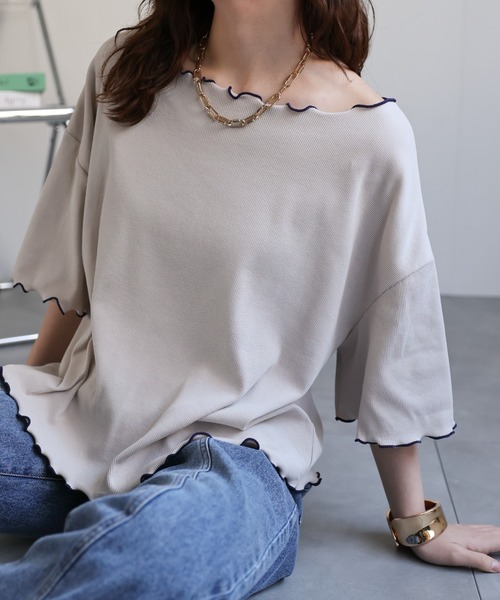 ap retro(アプレトロ)の「配色メロウテレコTee(Tシャツ/カットソー・レディース・ブラック/グレイッシュベージュ/ライトブルー/オレンジ/ホワイト・FREE)」の17枚目の写真
