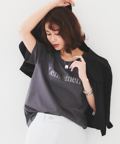 tシャツ 「洗える」 ロゴTEE カットソー レディース パール付きロゴカットソー(カットソー・Tシャツ) | al'aise