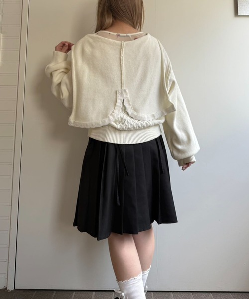 hugi(ハギ)の「RIBBON KNIT HOODIE/リボンニットフーディ(ニット/セーター・レディース・サックスブルー/オフホワイト/グレー・FREE)」の13枚目の写真